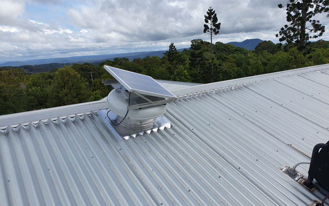 solar roof fan on a tin roof